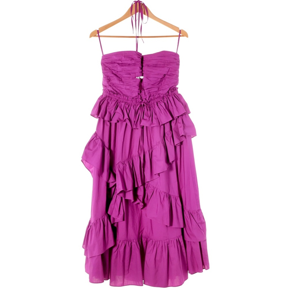 Ulla Johnson Simona Halter Ruffle Midi Dress Sz 10 Tiered Keyhole Orchid Purple